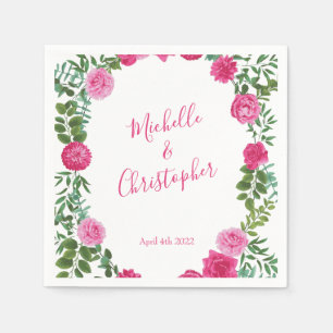 Bright Pink Floral Wedding Paper Napkins