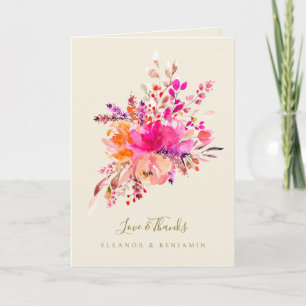 Bright Pink Floral Wedding Photo Custom Message Thank You Card