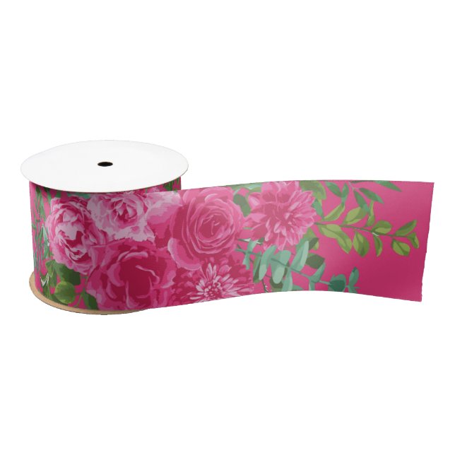 Bright Pink Floral Wedding Ribbon Satin Ribbon (Spool)