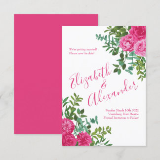 Bright Pink Floral Wedding Save the Date Invitation