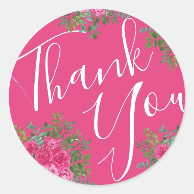 Bright Pink Floral Wedding Sticker Envelope Seal (Front)