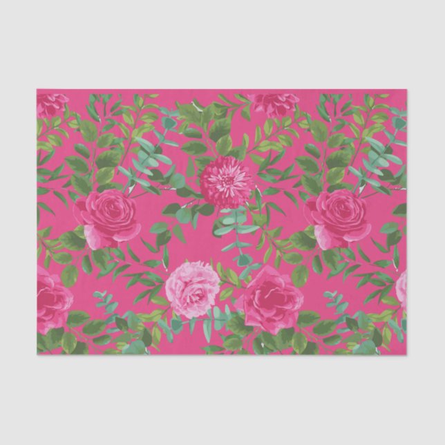 Bright Pink Floral Wedding Tissue Paper (Front)