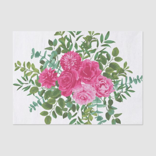 Bright Pink Floral Wedding Tissue Paper (Front)
