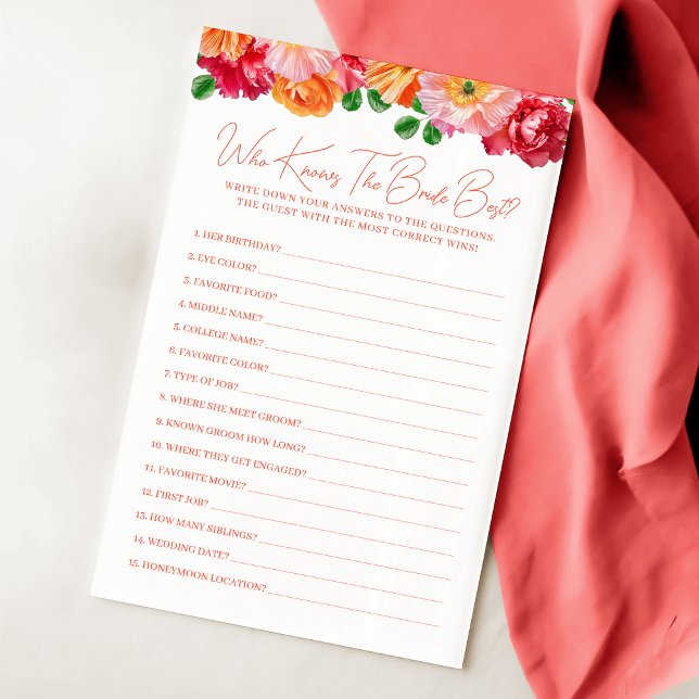 Bright Pink Floral Who Knows The Bride Best Game (Creator Uploaded)