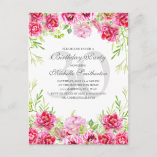 Bright Pink Floral Women's 30th Birthday Party Postcard