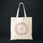 Bright pink floral wreath personalized gift tote bag<br><div class="desc">Bright pink floral wreath personalized gift tote bag. Violet Print ©</div>