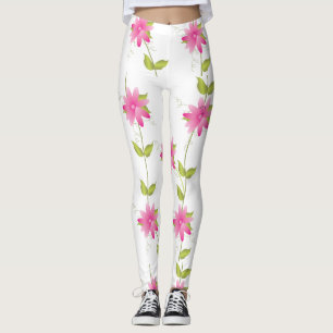 Bright Pink Flower Patterned Leggings