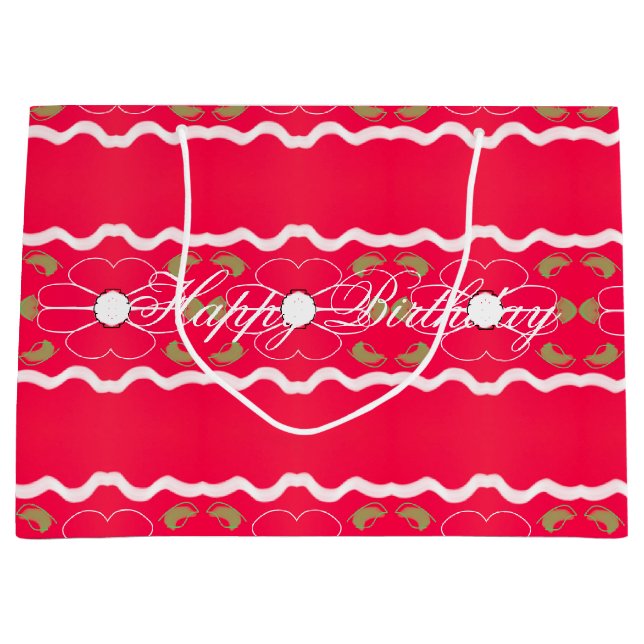 Bright Pink Flowered Large Gift Bag (Front)