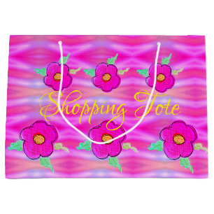 Bright Pink Flowered Shopping  Large Gift Bag