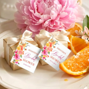 Bright Pink Flowers Citrus Slice Bridal Shower Favour Tags