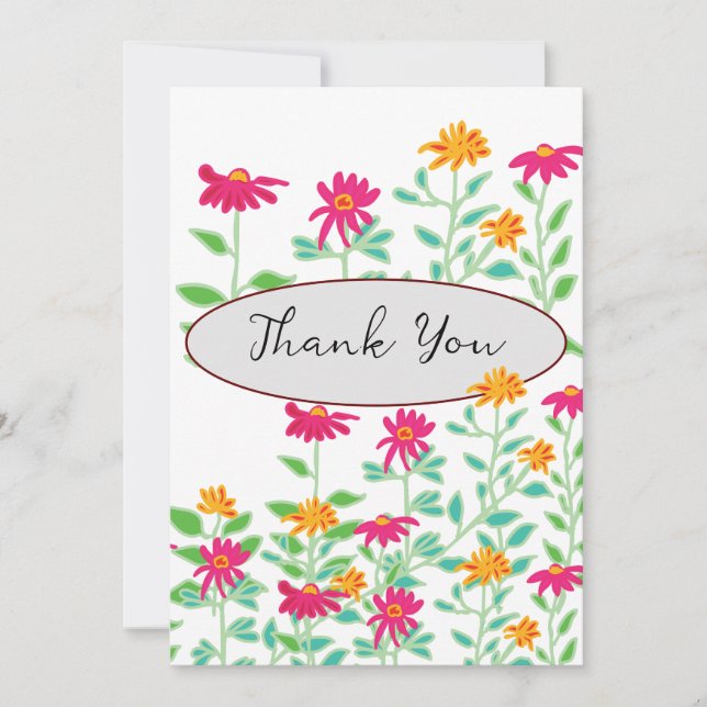 Bright Pink Flowers Thank You Cards (Front)