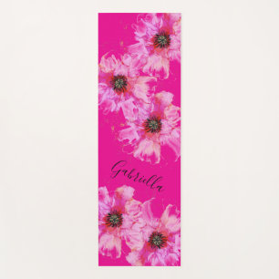 Bright Pink Flowers With Name Yoga Mat