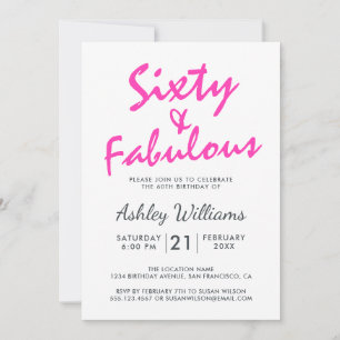 Bright Pink Forty Fabulous 60th Birthday Party Invitation