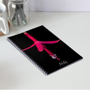 Bright Pink Fuchsia Flower on Black Notebook
