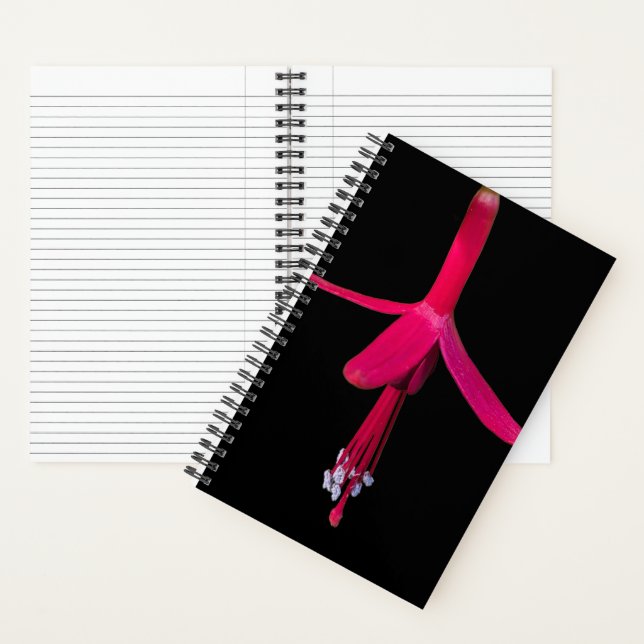 Bright Pink Fuchsia Flower on Black Notebook (Inside)