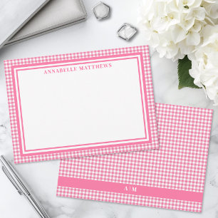 Bright Pink Gingham Plaid Personalized Card