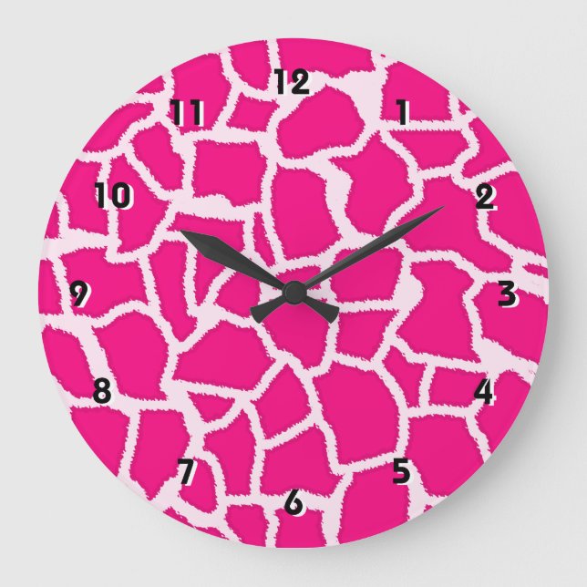 Bright Pink Giraffe Animal Print Large Clock (Front)