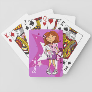 Bright pink girl named playing card set
