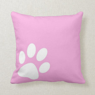 bright pink girly pet paw print throw pillow