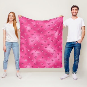 Bright Pink Glam Sparkly Diamonds Pattern Fleece Blanket