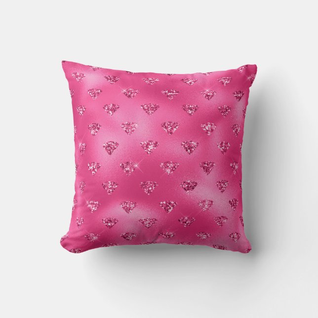 Bright Pink Glam Sparkly Diamonds Pattern Throw Pillow (Front)
