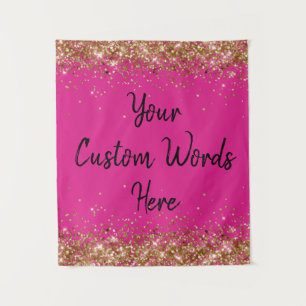 Bright Pink Gold Black Birthday Party Photo Booth Tapestry