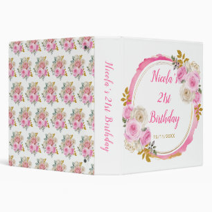 Bright Pink Gold Elegant Flowers Birthday Photo Binder