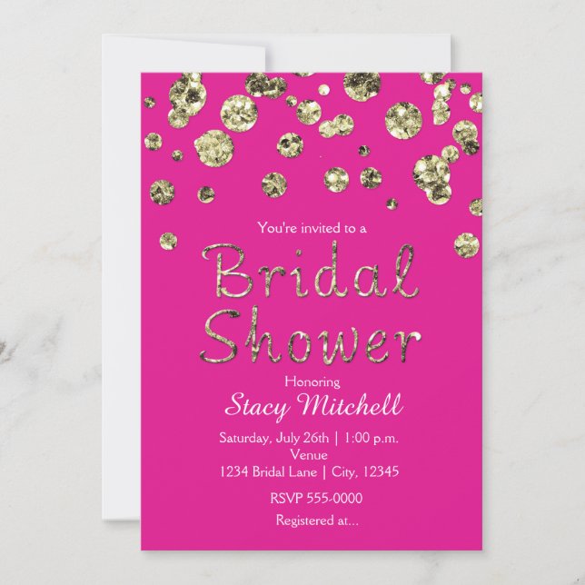 Bright Pink Gold Glitter Bridal Shower Invitation (Front)