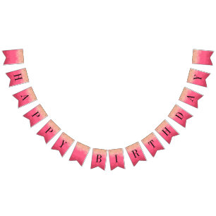 Bright Pink Happy Birthday With Gold Glitter Bunting Flags