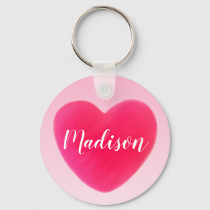 Bright Pink Heart Custom Name Keychain