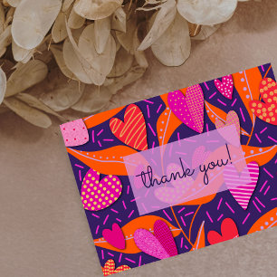 Bright Pink Hearts Pattern Business Thank You Card