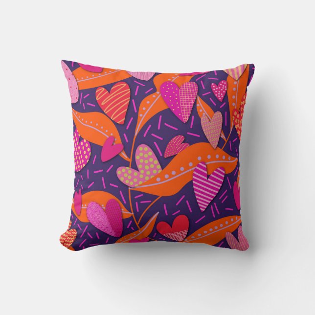 Bright Pink Hearts Pattern  Throw Pillow (Front)