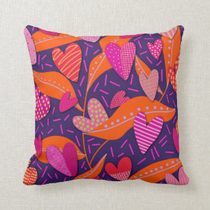 Bright Pink Hearts Pattern  Throw Pillow