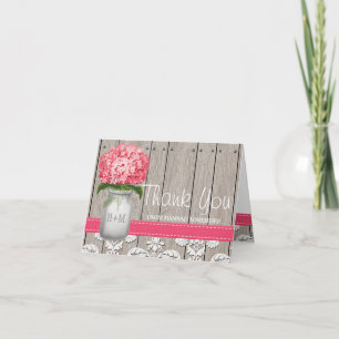 Bright Pink Hydrangea Monogram Mason Jar Thank You Card