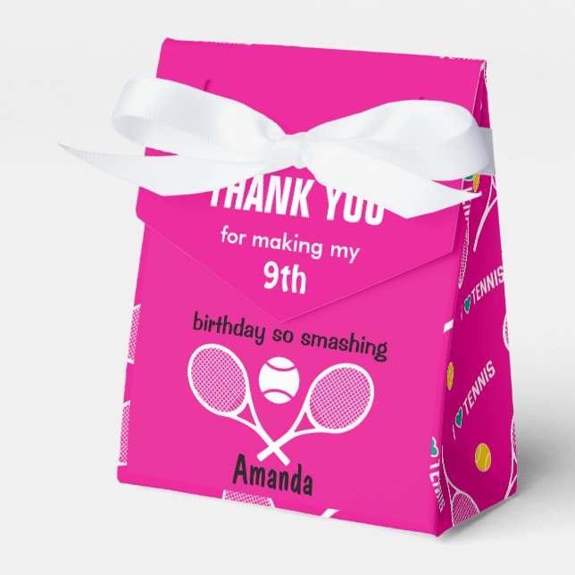 Bright pink I love tennis Favor Box (Front Side)