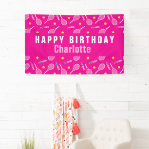 Bright pink I love tennis pattern Banner