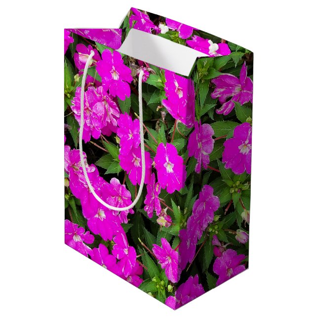 bright pink impatiens flowers medium gift bag (Back Angled)