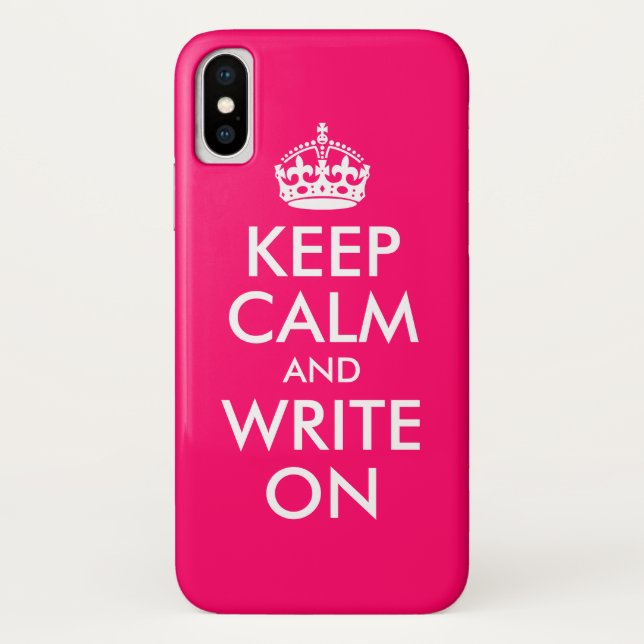 Bright Pink Keep Calm and Write On Case-Mate iPhone Case (Back)