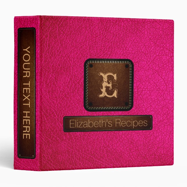 Bright Pink Leather Elegant Monogram Binder (Front/Spine)