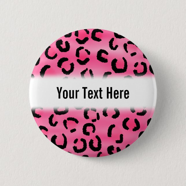 Bright Pink Leopard Print Pattern. 2 Inch Round Button (Front)