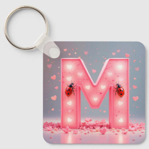 Bright Pink Letter M Design Keychain