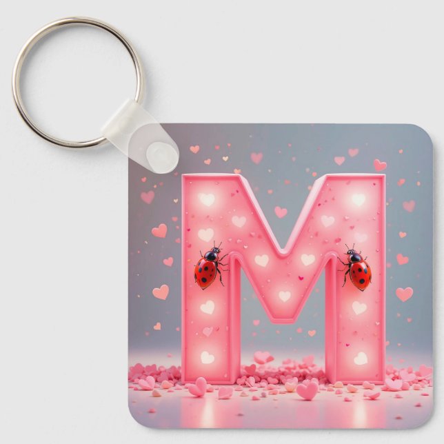 Bright Pink Letter M Design Keychain (Front)
