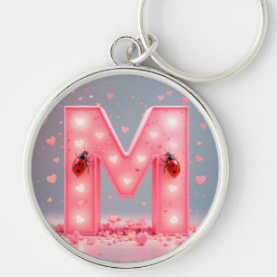 Bright Pink Letter M Design Keychain