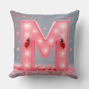 Bright Pink Letter M Design Throw Pillow