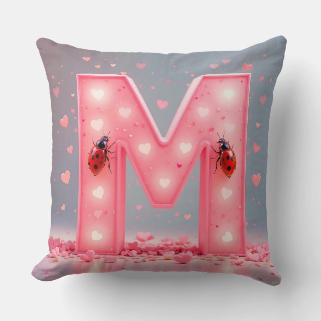 Bright Pink Letter M Design Throw Pillow (Front)