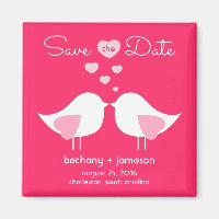 Bright Pink Love Birds Save the Date Magnet