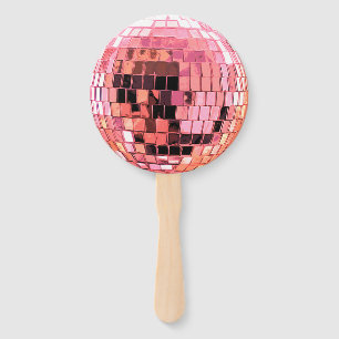 Bright Pink Metallic Disco Ball Hand Fan