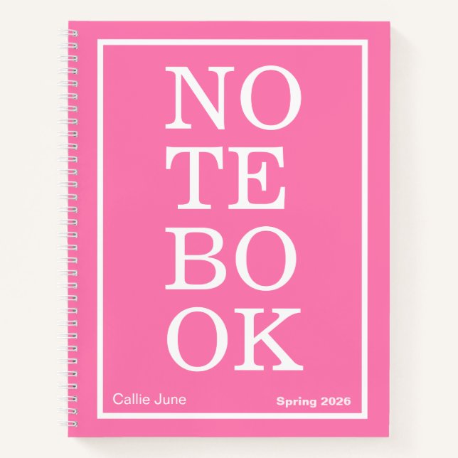 Bright Pink Modern Big "NOTEBOOK" Notebook (Front)