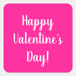 Bright Pink Modern Happy Valentine's Day Square Sticker
