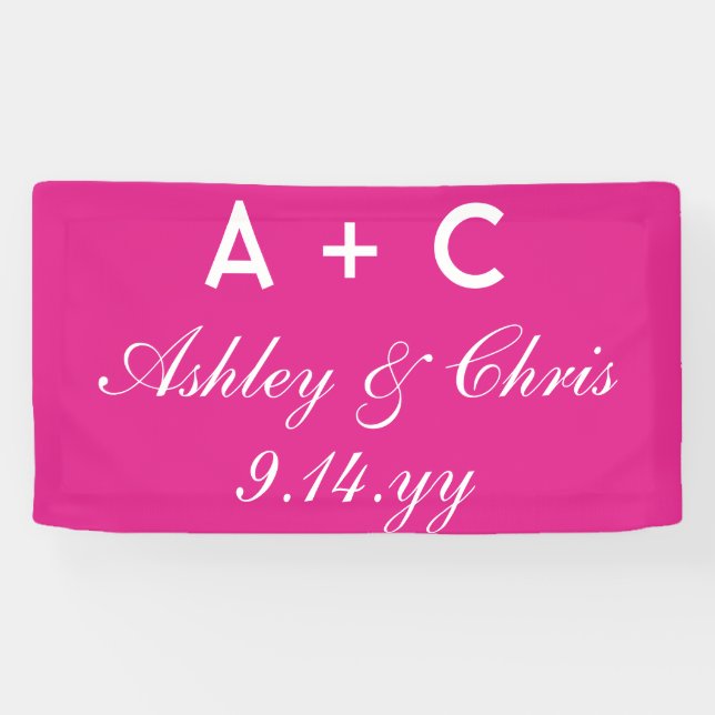 Bright Pink Modern Personalized Wedding Reception  Banner (Horizontal)